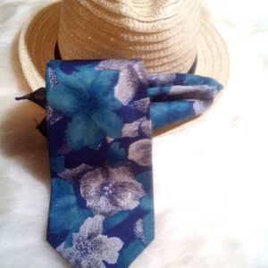 VINTAG KETCH CLASSICS Aqua Blue Floral Print Neck Tie and Pocket Square  LIKE N…